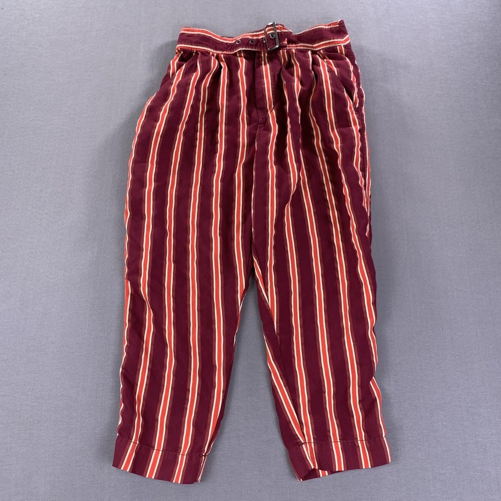 Anthropologie Pants‎ Womens 4 Red Striped Paperbag Crop Belted Tapered Casual